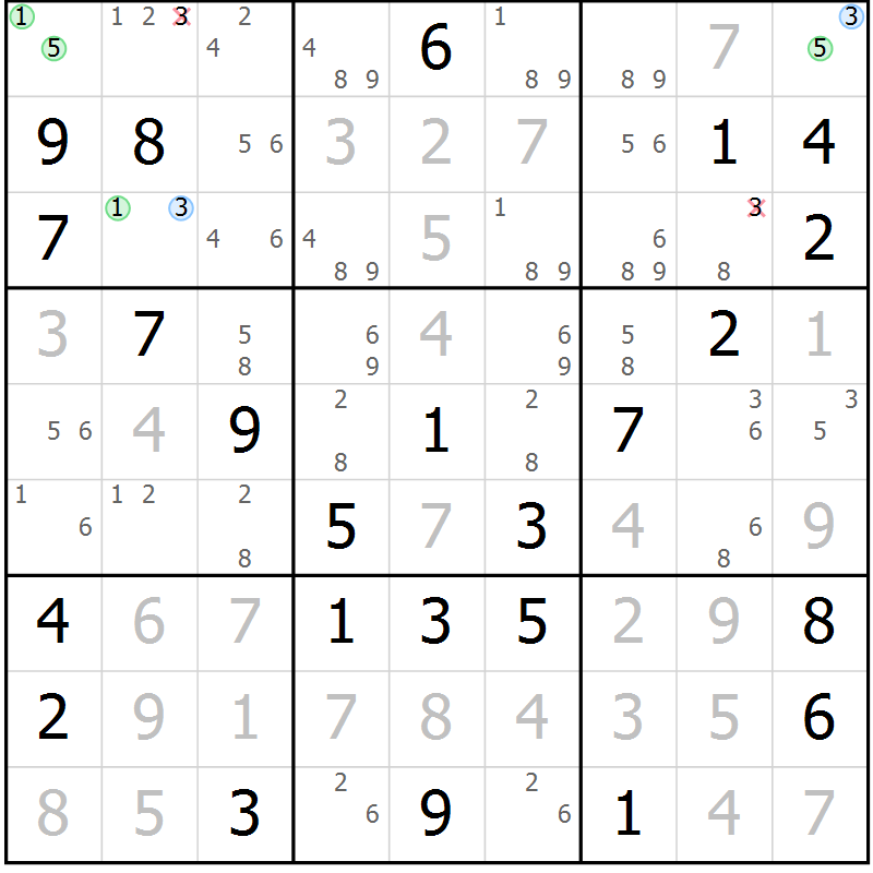 Position des candidats pour la solution de la Gr 26 page 29 du magazine de sudoku Maestro n° 100
