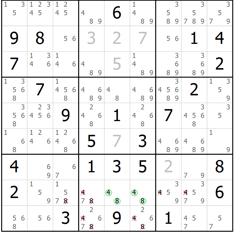 Position des candidats pour la solution de la Gr 26 page 29 du magazine de sudoku Maestro n° 100