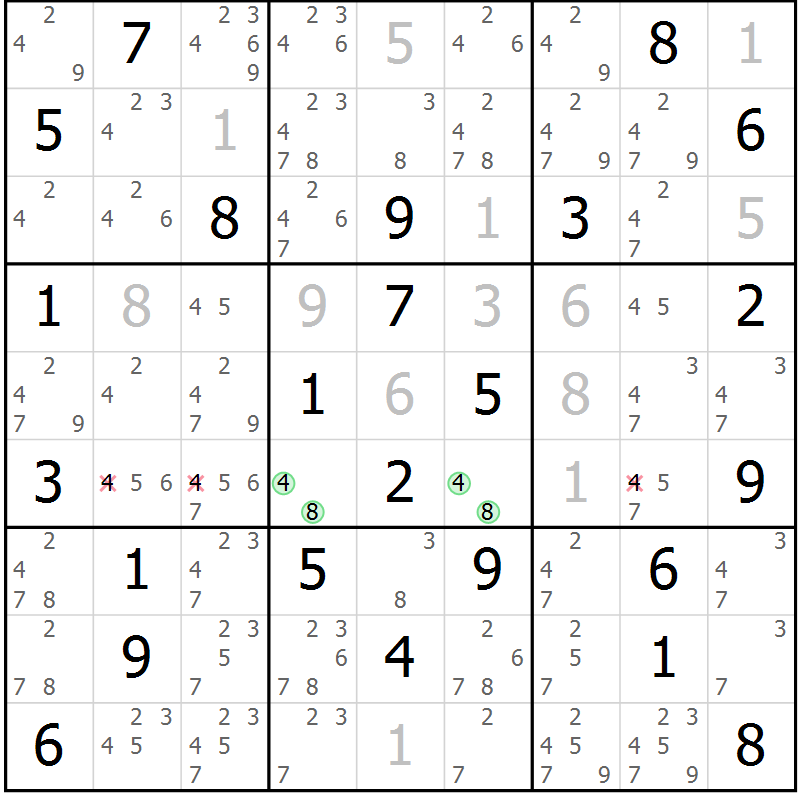 Position des candidats pour la solution de la Gr 27 page 30 du magazine de sudoku Maestro n° 100