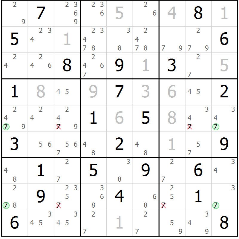 Position des candidats pour la solution de la Gr 27 page 30 du magazine de sudoku Maestro n° 100