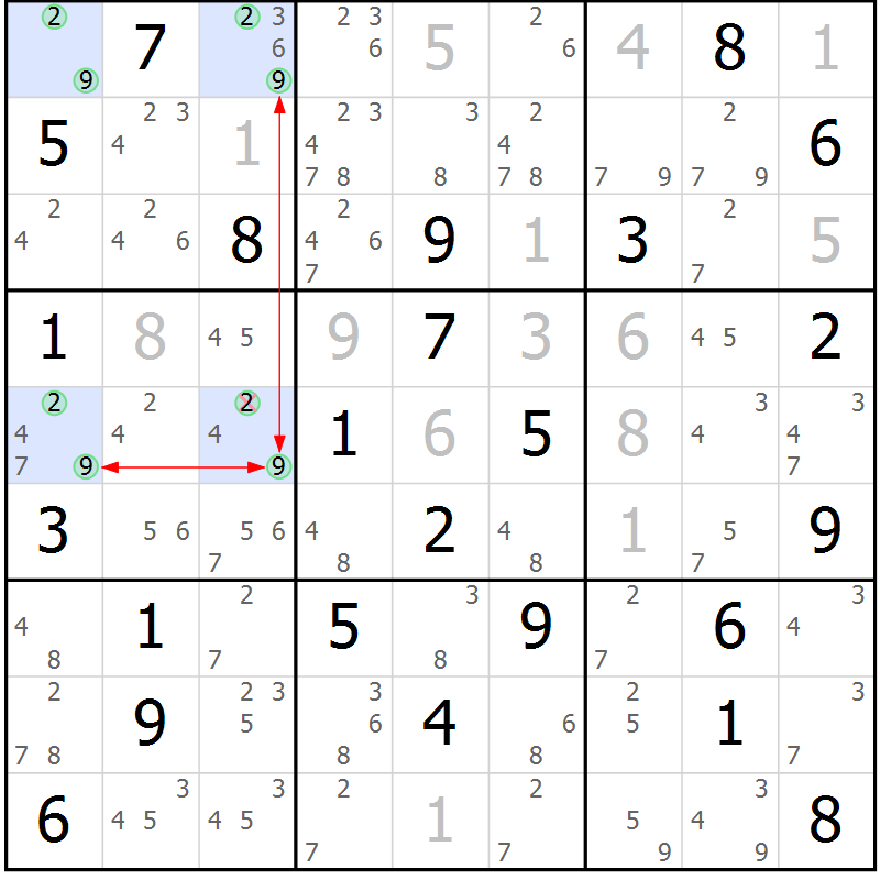Position des candidats pour la solution de la Gr 27 page 30 du magazine de sudoku Maestro n° 100