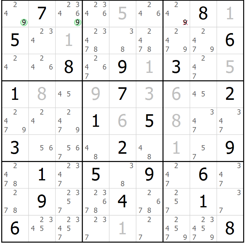 Position des candidats pour la solution de la Gr 27 page 30 du magazine de sudoku Maestro n° 100