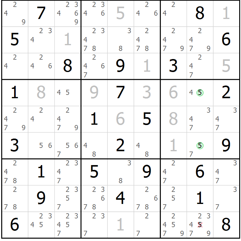 Position des candidats pour la solution de la Gr 27 page 30 du magazine de sudoku Maestro n° 100