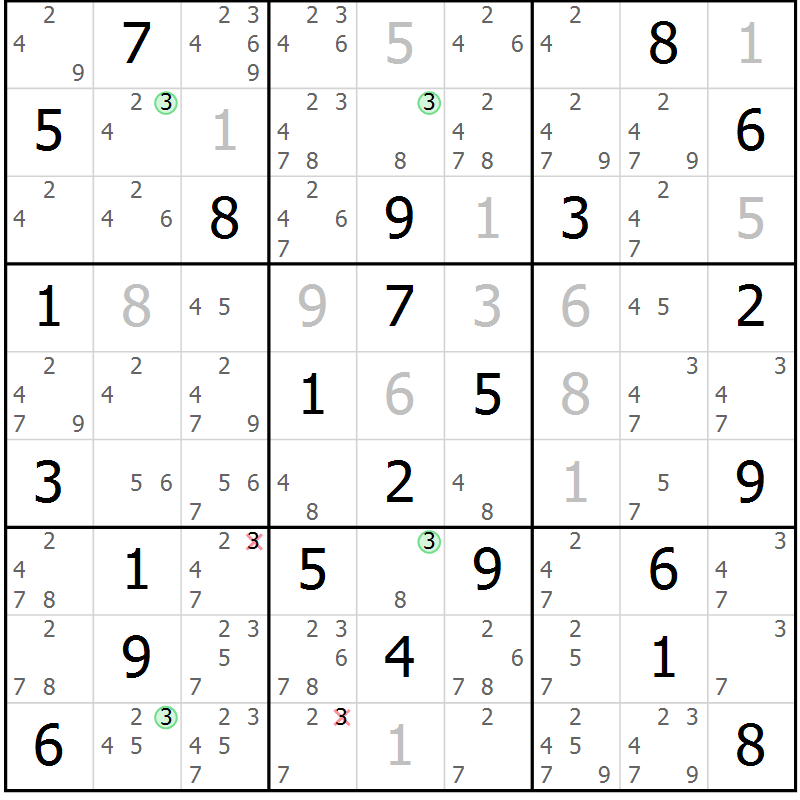 Position des candidats pour la solution de la Gr 27 page 30 du magazine de sudoku Maestro n° 100