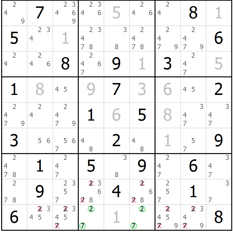 Position des candidats pour la solution de la Gr 27 page 30 du magazine de sudoku Maestro n° 100