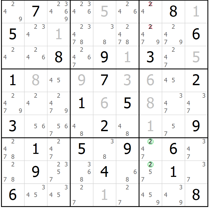Position des candidats pour la solution de la Gr 27 page 30 du magazine de sudoku Maestro n° 100