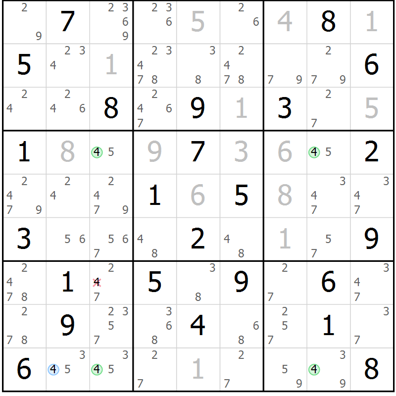 Position des candidats pour la solution de la Gr 27 page 30 du magazine de sudoku Maestro n° 100