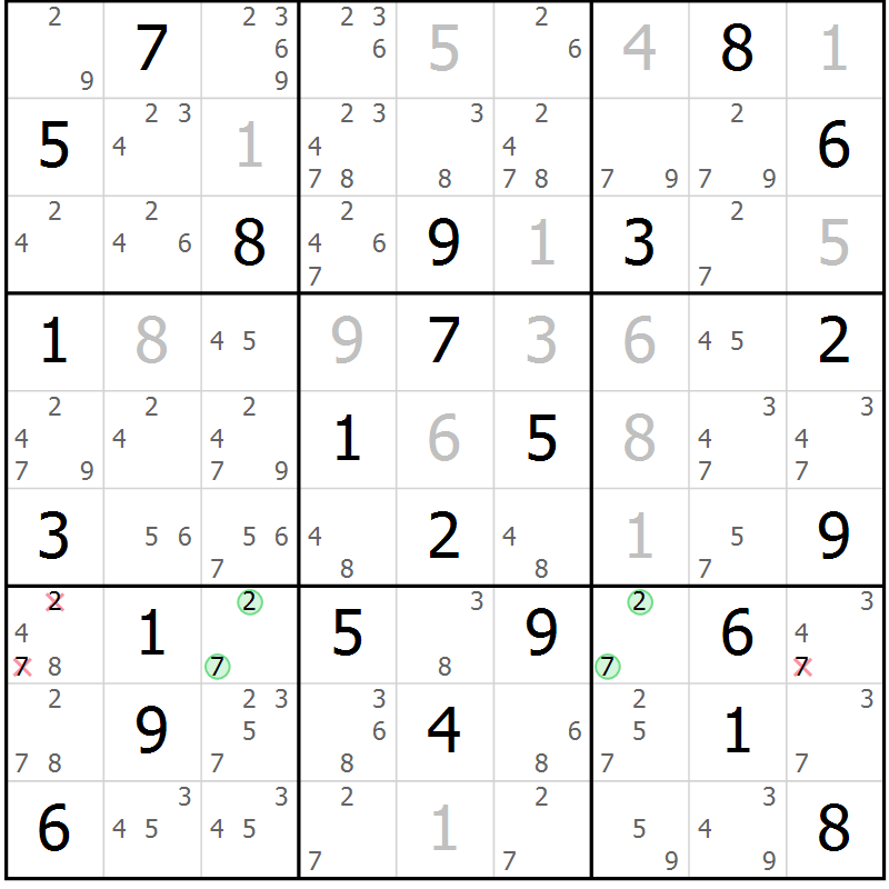 Position des candidats pour la solution de la Gr 27 page 30 du magazine de sudoku Maestro n° 100