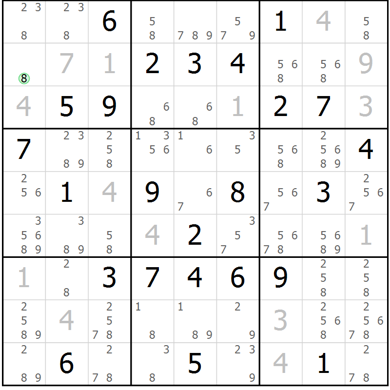 Position des candidats pour la solution de la Gr 28 page 31 du magazine de sudoku Maestro n° 100