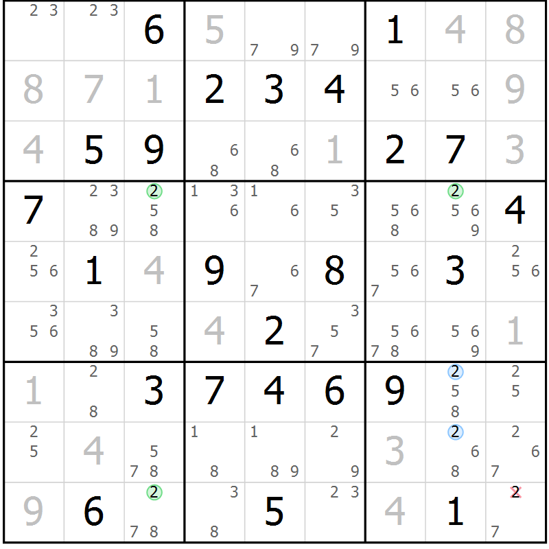 Position des candidats pour la solution de la Gr 28 page 31 du magazine de sudoku Maestro n° 100