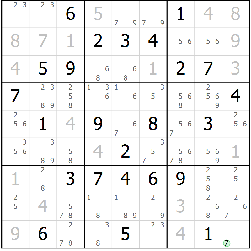 Position des candidats pour la solution de la Gr 28 page 31 du magazine de sudoku Maestro n° 100