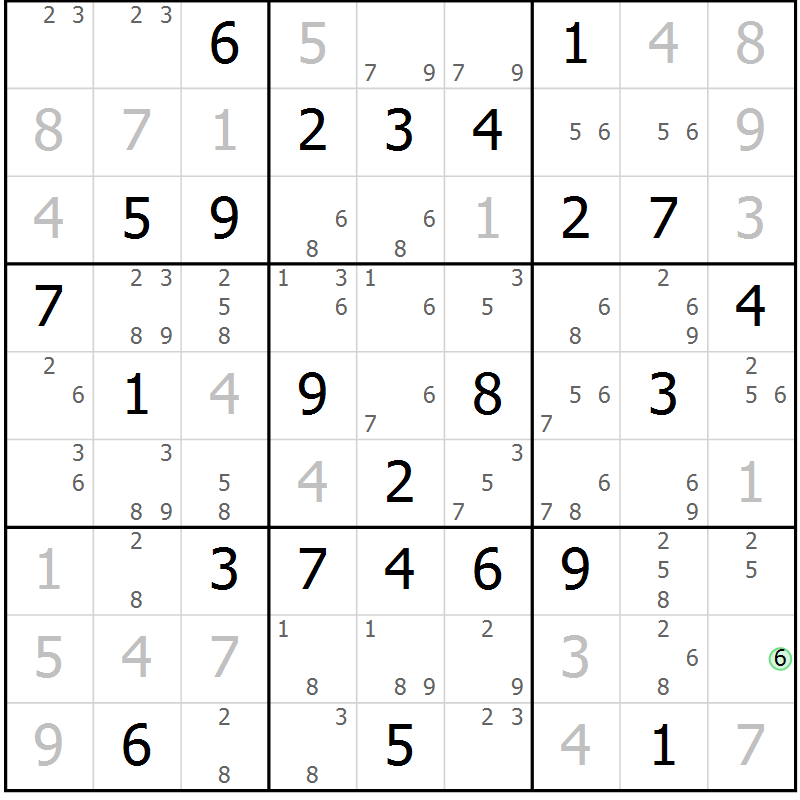 Position des candidats pour la solution de la Gr 28 page 31 du magazine de sudoku Maestro n° 100