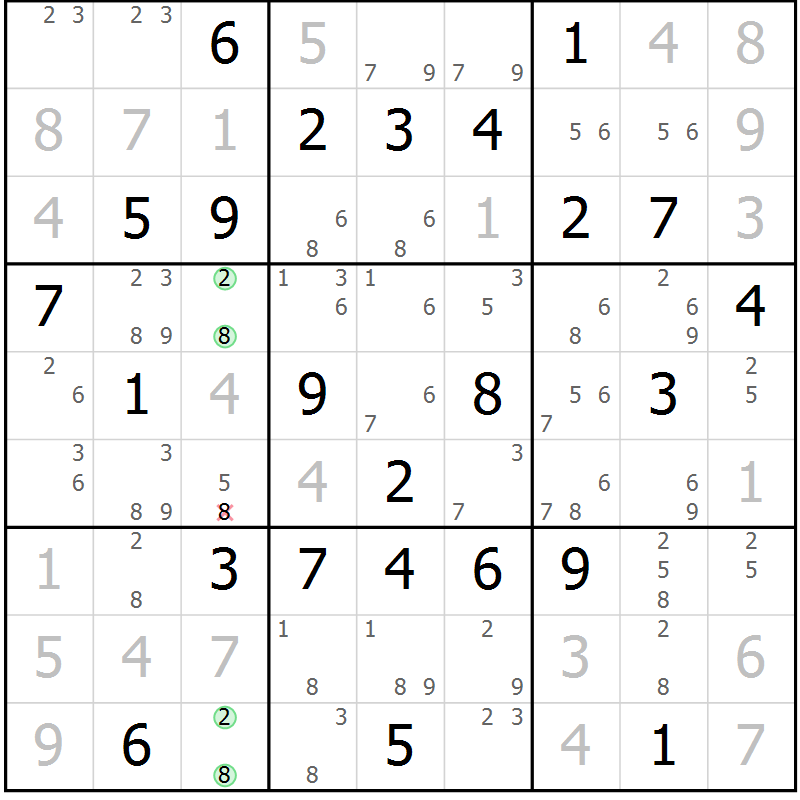 Position des candidats pour la solution de la Gr 28 page 31 du magazine de sudoku Maestro n° 100