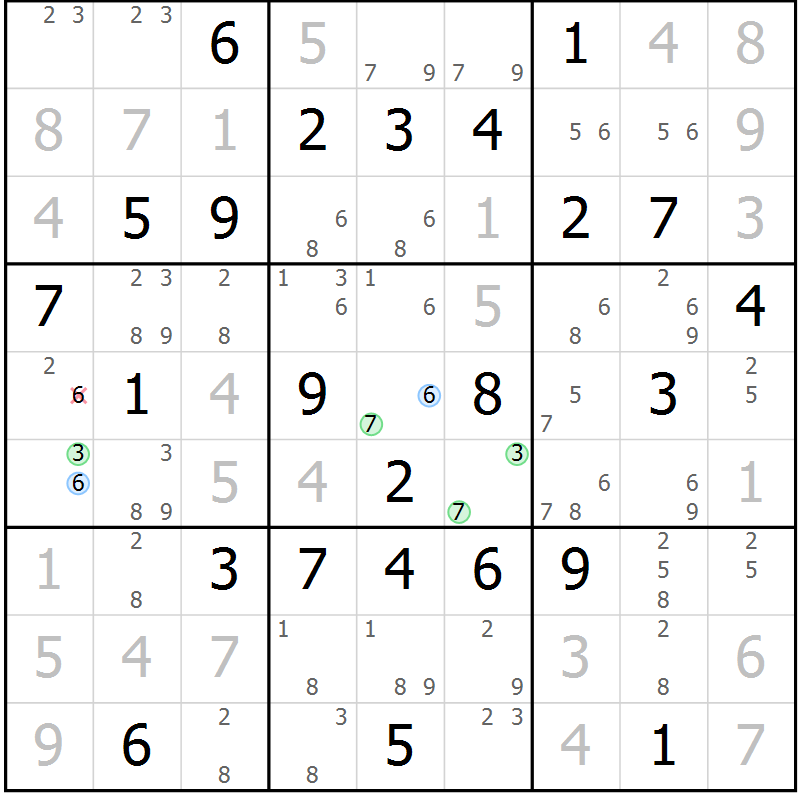 Position des candidats pour la solution de la Gr 28 page 31 du magazine de sudoku Maestro n° 100