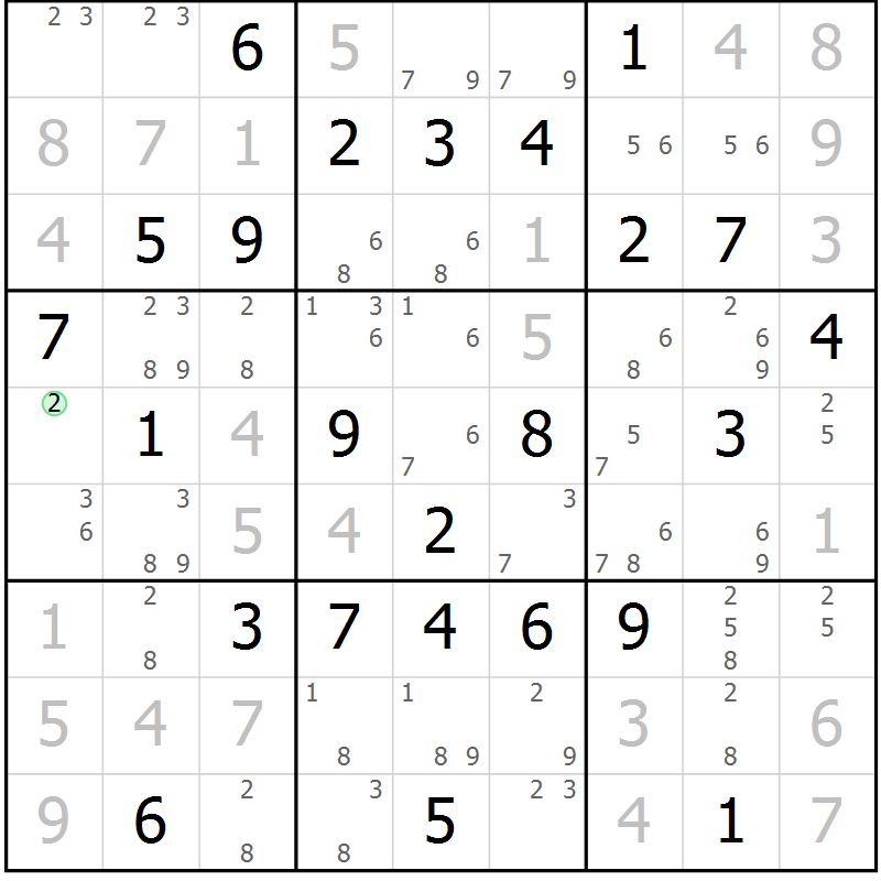 Position des candidats pour la solution de la Gr 28 page 31 du magazine de sudoku Maestro n° 100