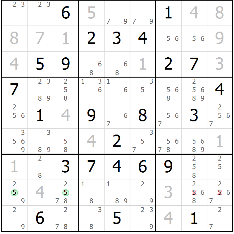 Position des candidats pour la solution de la Gr 28 page 31 du magazine de sudoku Maestro n° 100