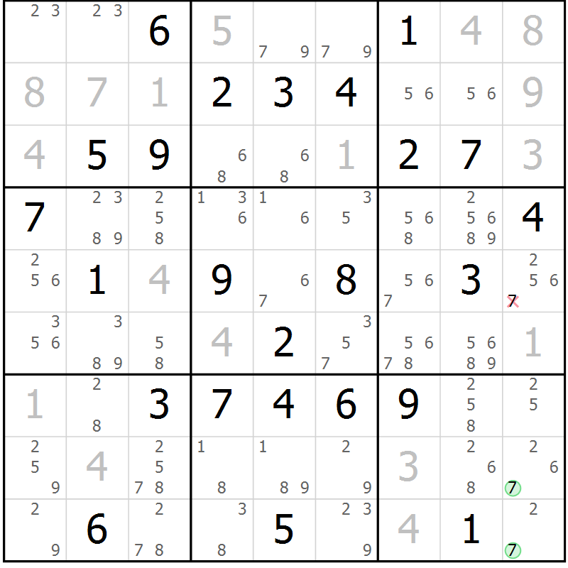 Position des candidats pour la solution de la Gr 28 page 31 du magazine de sudoku Maestro n° 100