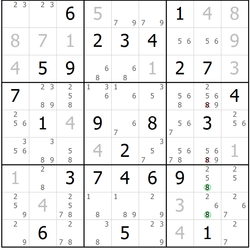 Position des candidats pour la solution de la Gr 28 page 31 du magazine de sudoku Maestro n° 100