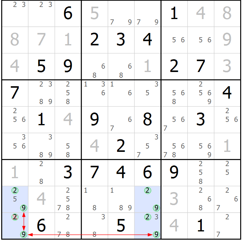 Position des candidats pour la solution de la Gr 28 page 31 du magazine de sudoku Maestro n° 100