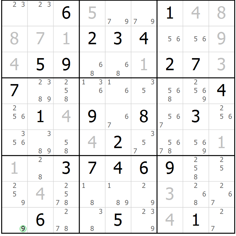 Position des candidats pour la solution de la Gr 28 page 31 du magazine de sudoku Maestro n° 100