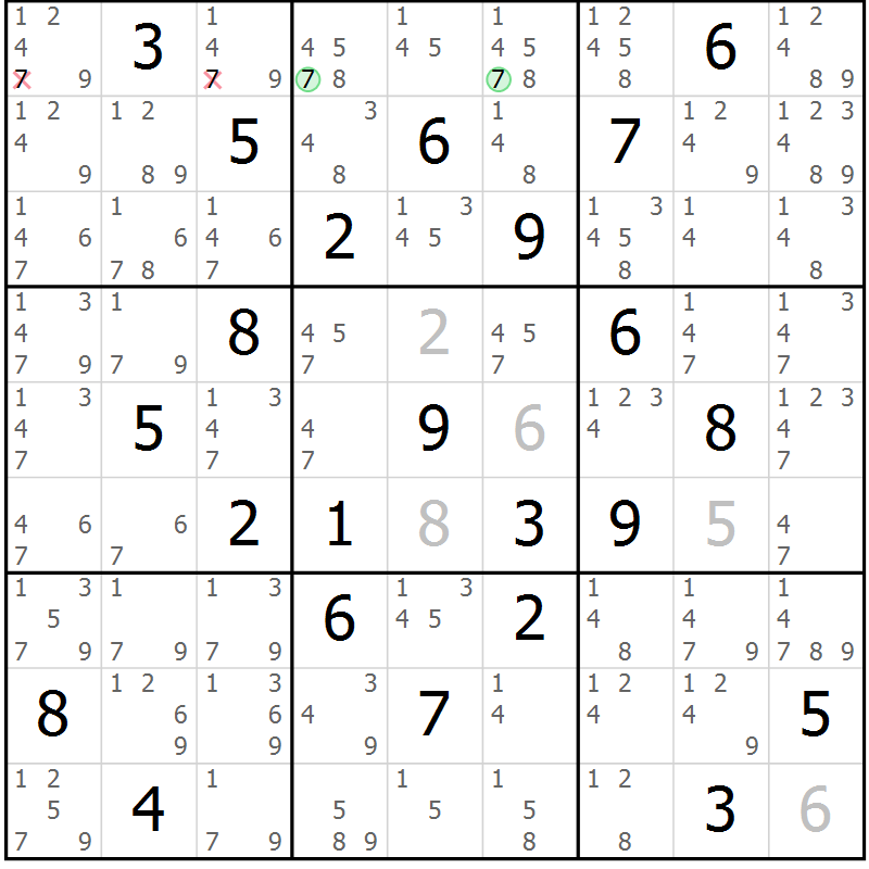 Position des candidats pour la solution de la Gr 29 page 32 du magazine de sudoku Maestro n° 100