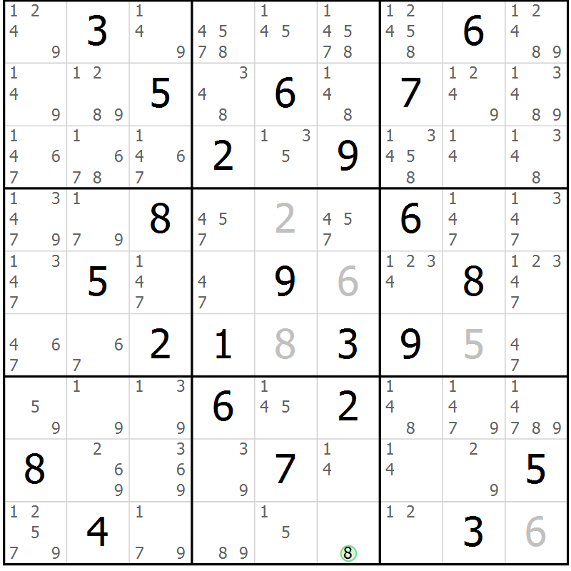 Position des candidats pour la solution de la Gr 29 page 32 du magazine de sudoku Maestro n° 100
