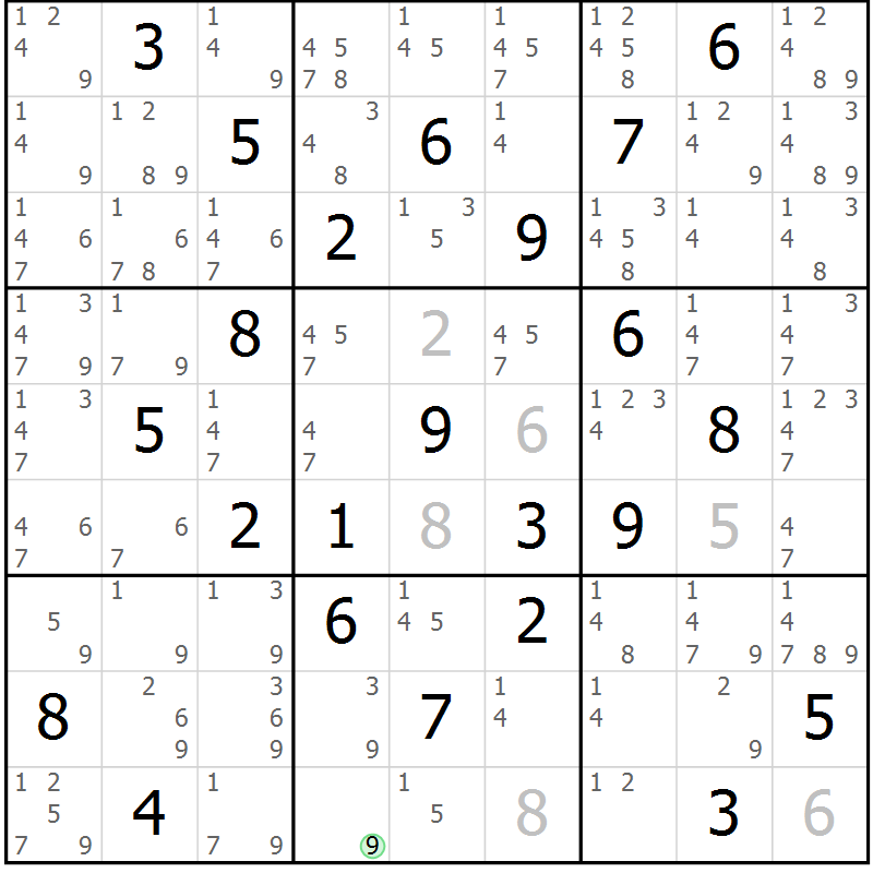 Position des candidats pour la solution de la Gr 29 page 32 du magazine de sudoku Maestro n° 100