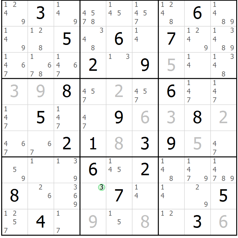 Position des candidats pour la solution de la Gr 29 page 32 du magazine de sudoku Maestro n° 100
