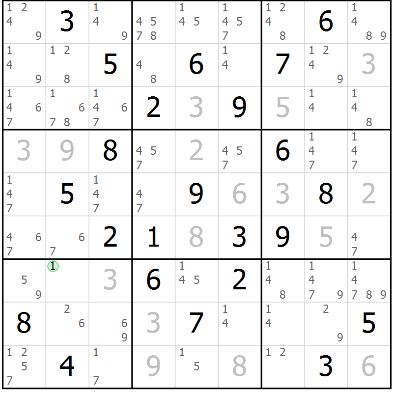 Position des candidats pour la solution de la Gr 29 page 32 du magazine de sudoku Maestro n° 100