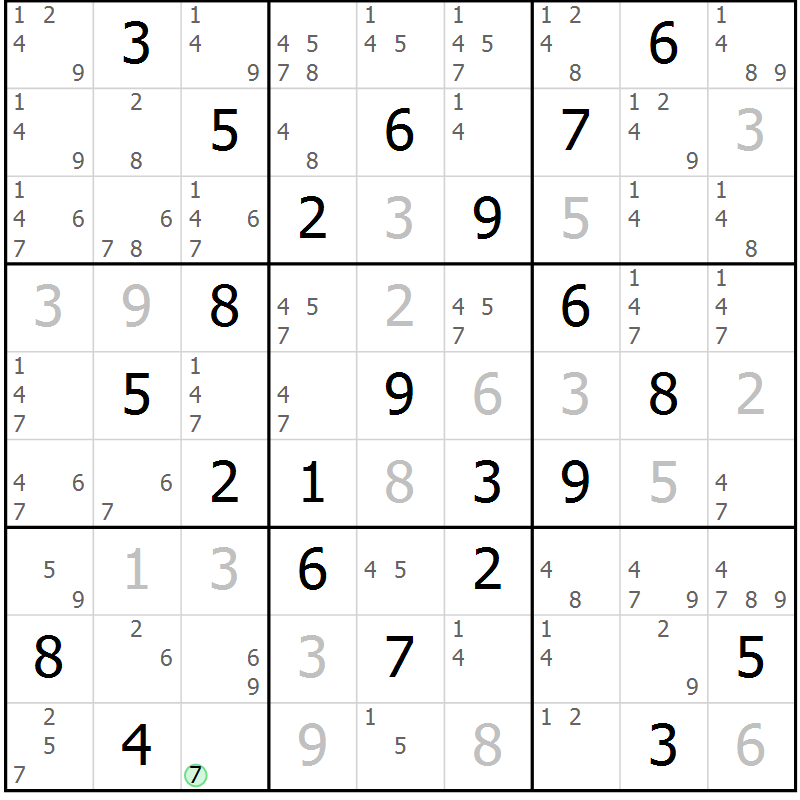 Position des candidats pour la solution de la Gr 29 page 32 du magazine de sudoku Maestro n° 100