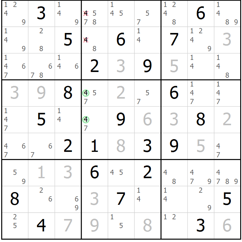 Position des candidats pour la solution de la Gr 29 page 32 du magazine de sudoku Maestro n° 100