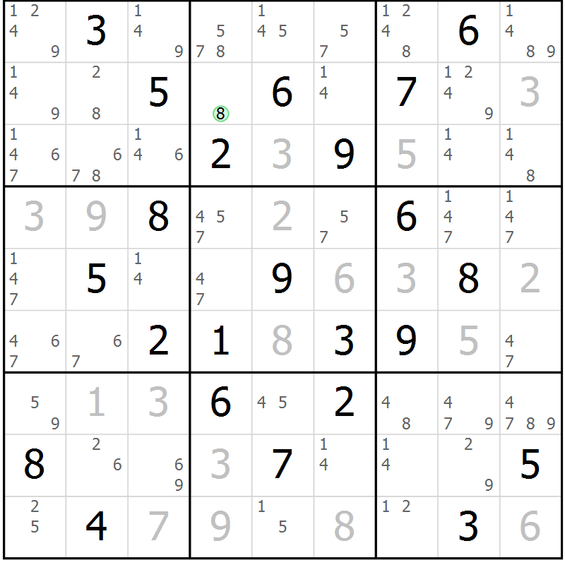 Position des candidats pour la solution de la Gr 29 page 32 du magazine de sudoku Maestro n° 100