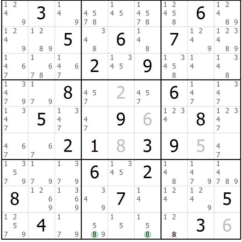 Position des candidats pour la solution de la Gr 29 page 32 du magazine de sudoku Maestro n° 100
