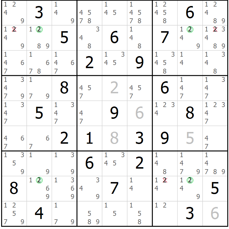 Position des candidats pour la solution de la Gr 29 page 32 du magazine de sudoku Maestro n° 100