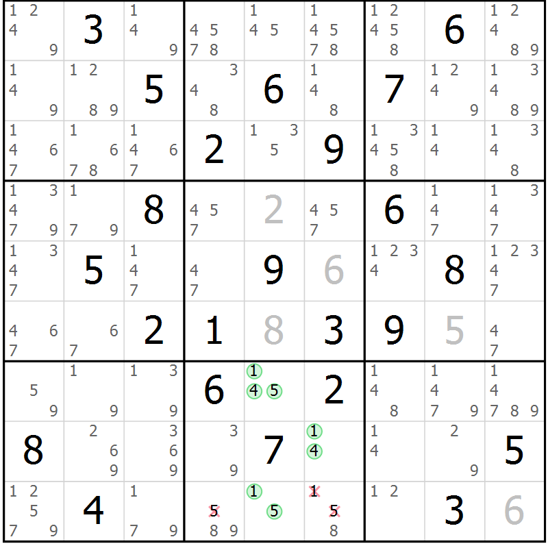 Position des candidats pour la solution de la Gr 29 page 32 du magazine de sudoku Maestro n° 100
