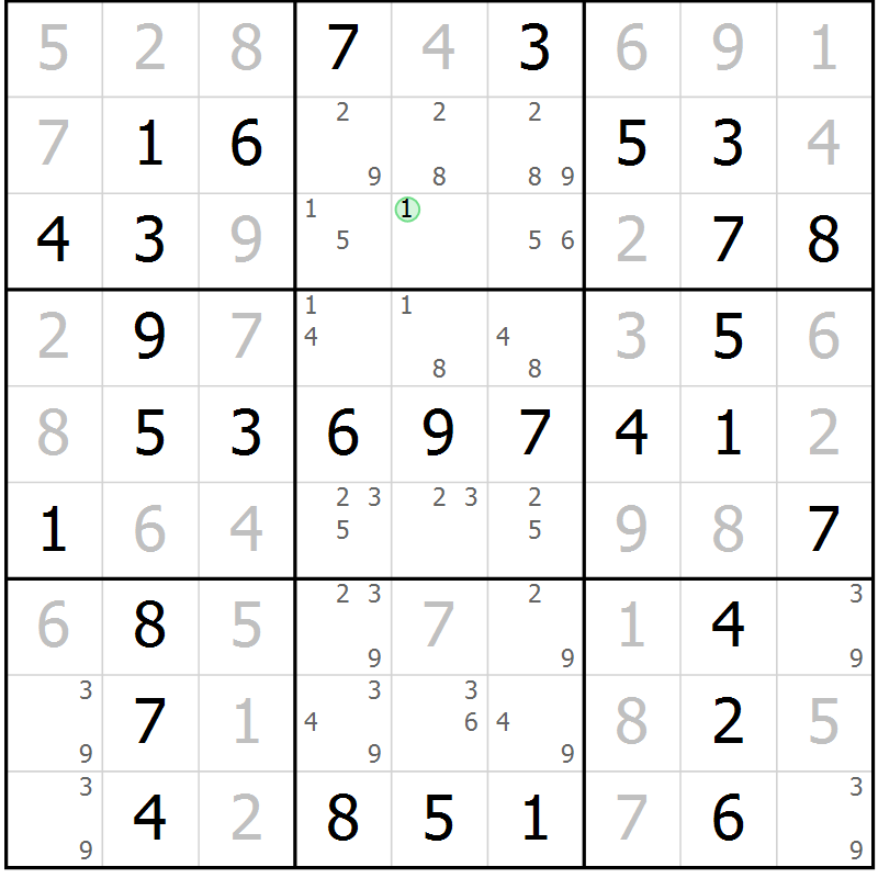 Position des candidats pour la solution de la Gr 3 page 6 du magazine de sudoku Maestro n° 100