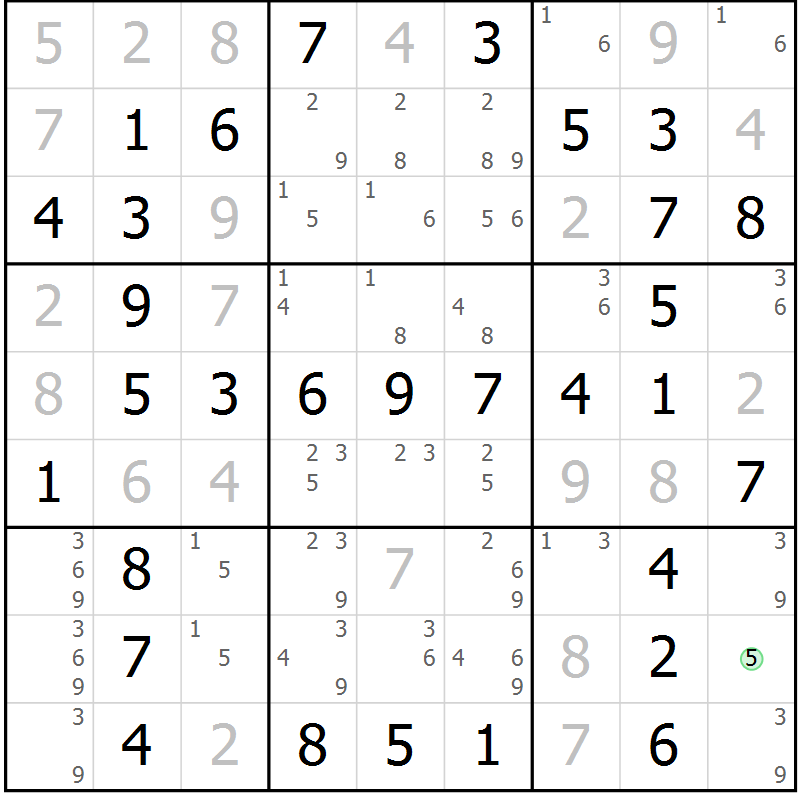 Position des candidats pour la solution de la Gr 3 page 6 du magazine de sudoku Maestro n° 100