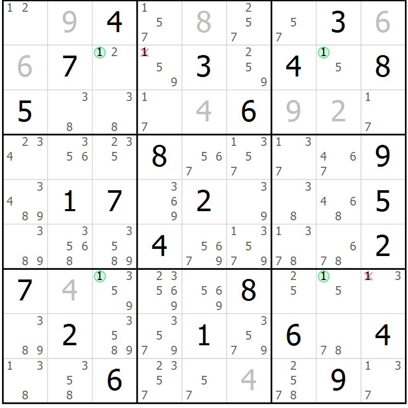 Position des candidats pour la solution de la Gr 30 page 33 du magazine de sudoku Maestro n° 100