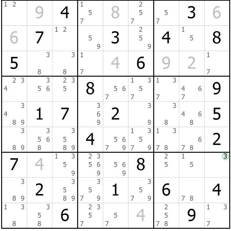 Position des candidats pour la solution de la Gr 30 page 33 du magazine de sudoku Maestro n° 100