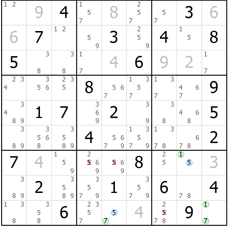 Position des candidats pour la solution de la Gr 30 page 33 du magazine de sudoku Maestro n° 100