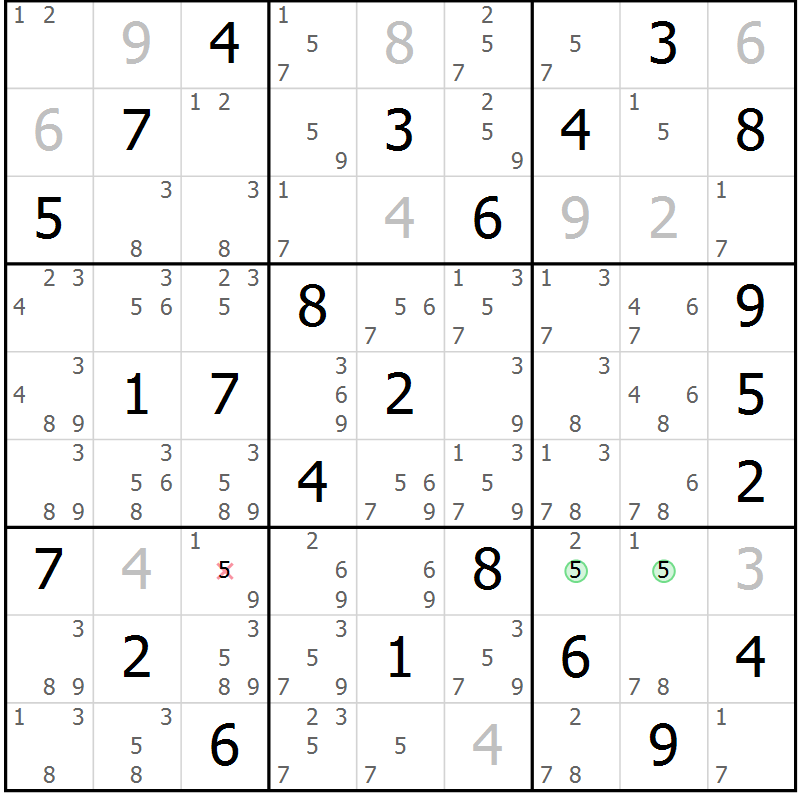 Position des candidats pour la solution de la Gr 30 page 33 du magazine de sudoku Maestro n° 100