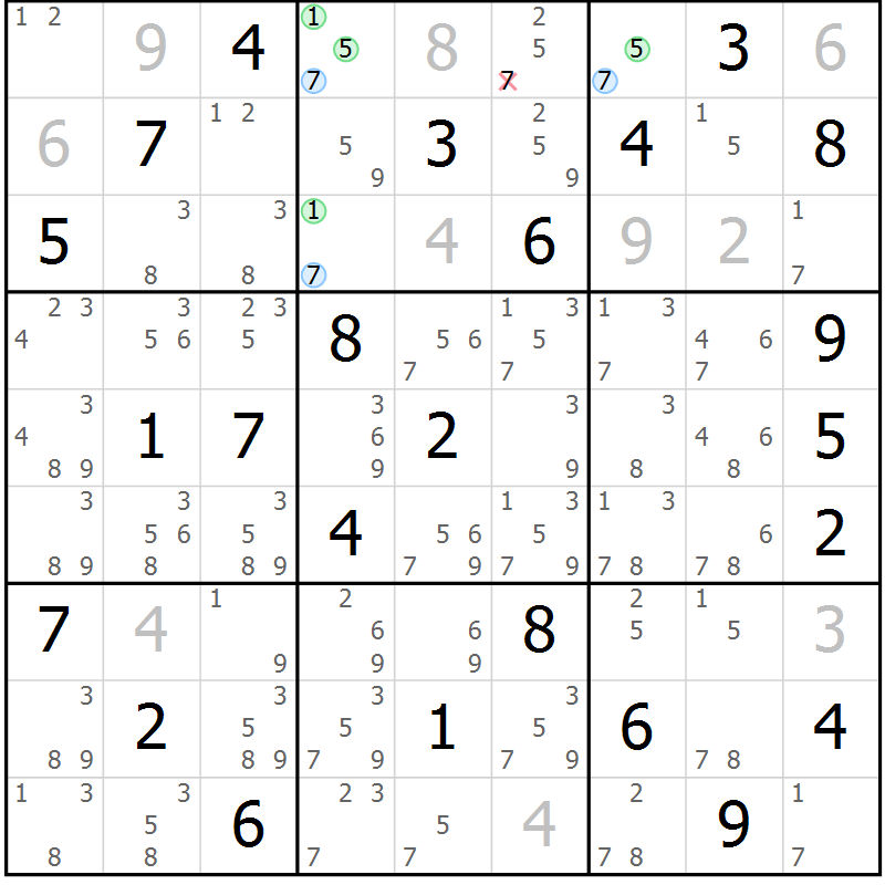 Position des candidats pour la solution de la Gr 30 page 33 du magazine de sudoku Maestro n° 100