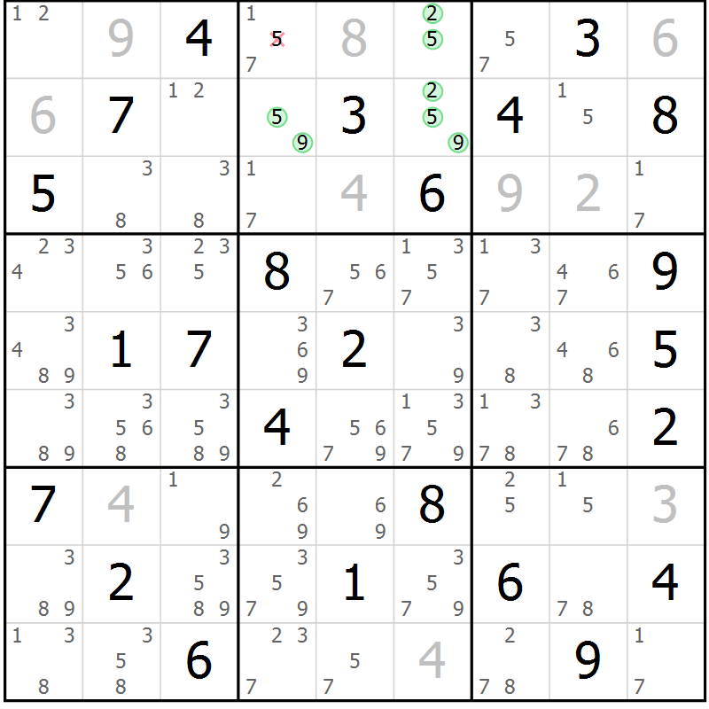 Position des candidats pour la solution de la Gr 30 page 33 du magazine de sudoku Maestro n° 100