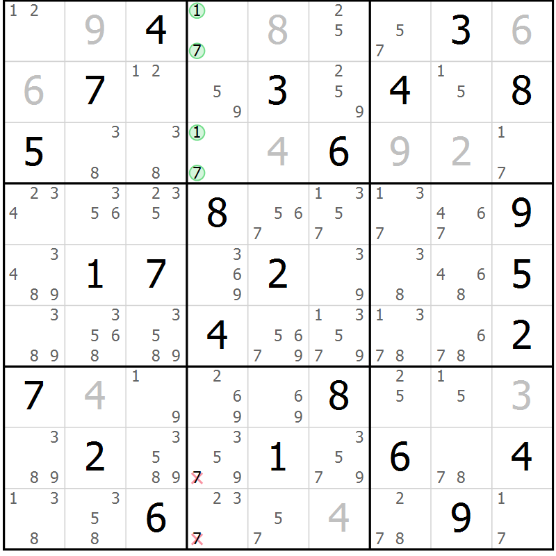 Position des candidats pour la solution de la Gr 30 page 33 du magazine de sudoku Maestro n° 100