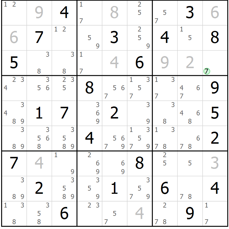 Position des candidats pour la solution de la Gr 30 page 33 du magazine de sudoku Maestro n° 100