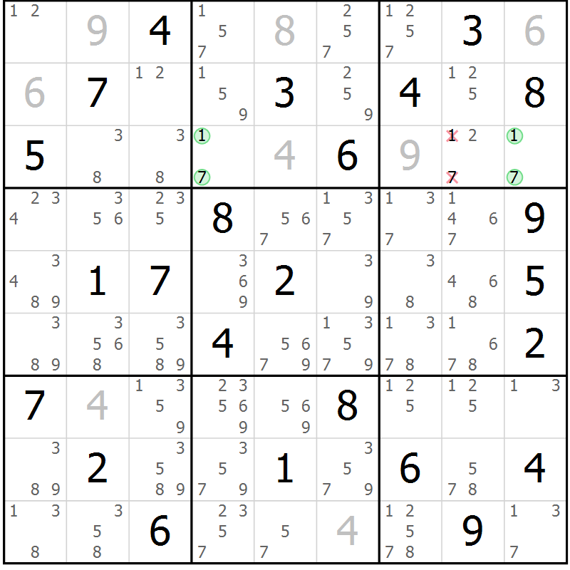 Position des candidats pour la solution de la Gr 30 page 33 du magazine de sudoku Maestro n° 100