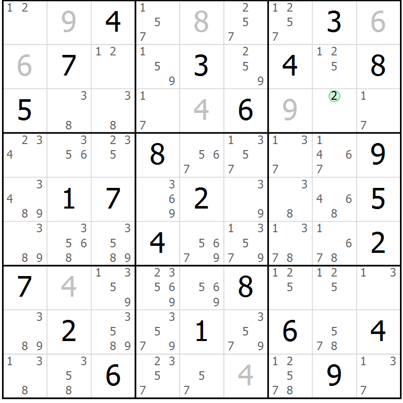 Position des candidats pour la solution de la Gr 30 page 33 du magazine de sudoku Maestro n° 100
