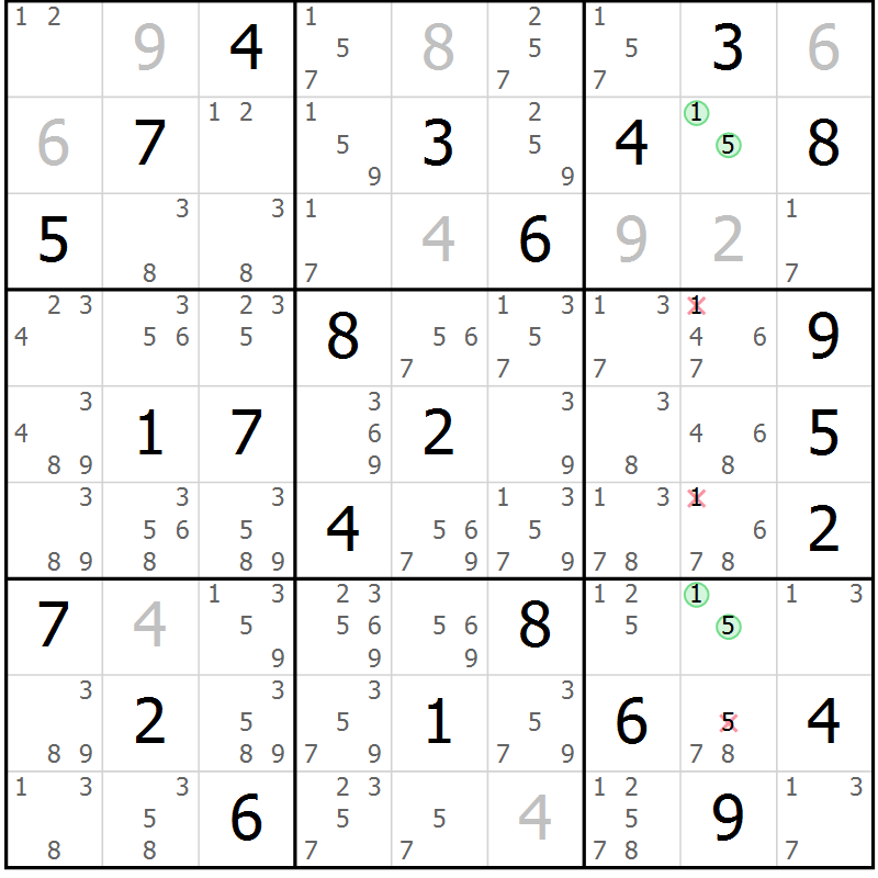 Position des candidats pour la solution de la Gr 30 page 33 du magazine de sudoku Maestro n° 100