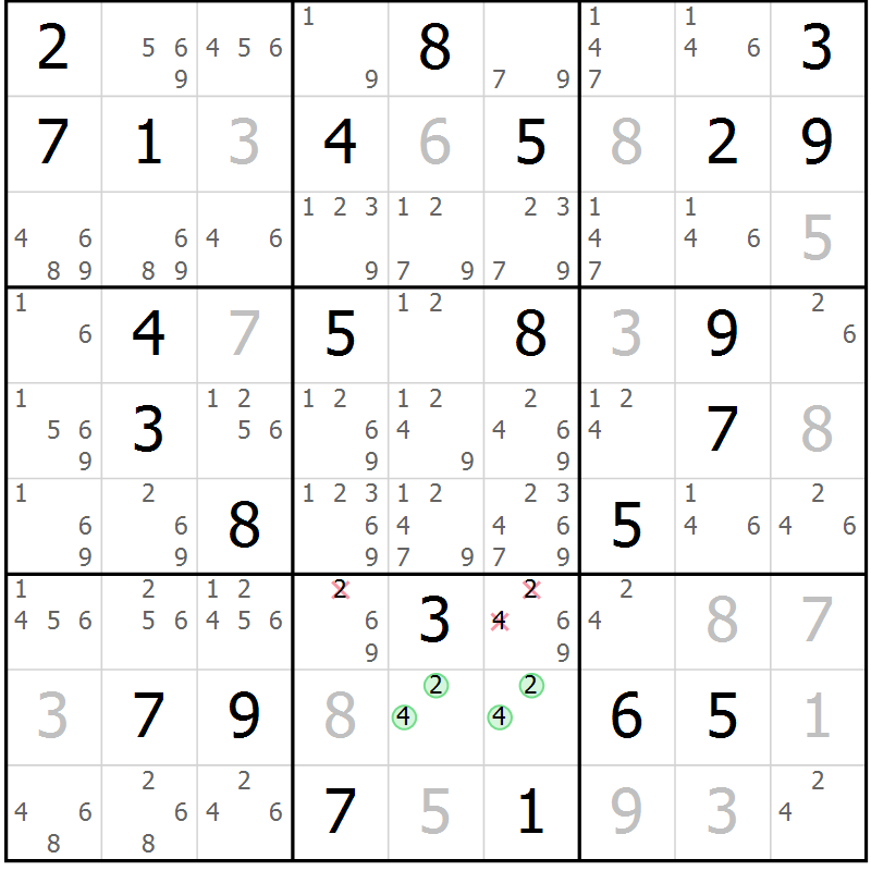 Position des candidats pour la solution de la Gr 31 page 34 du magazine de sudoku Maestro n° 100