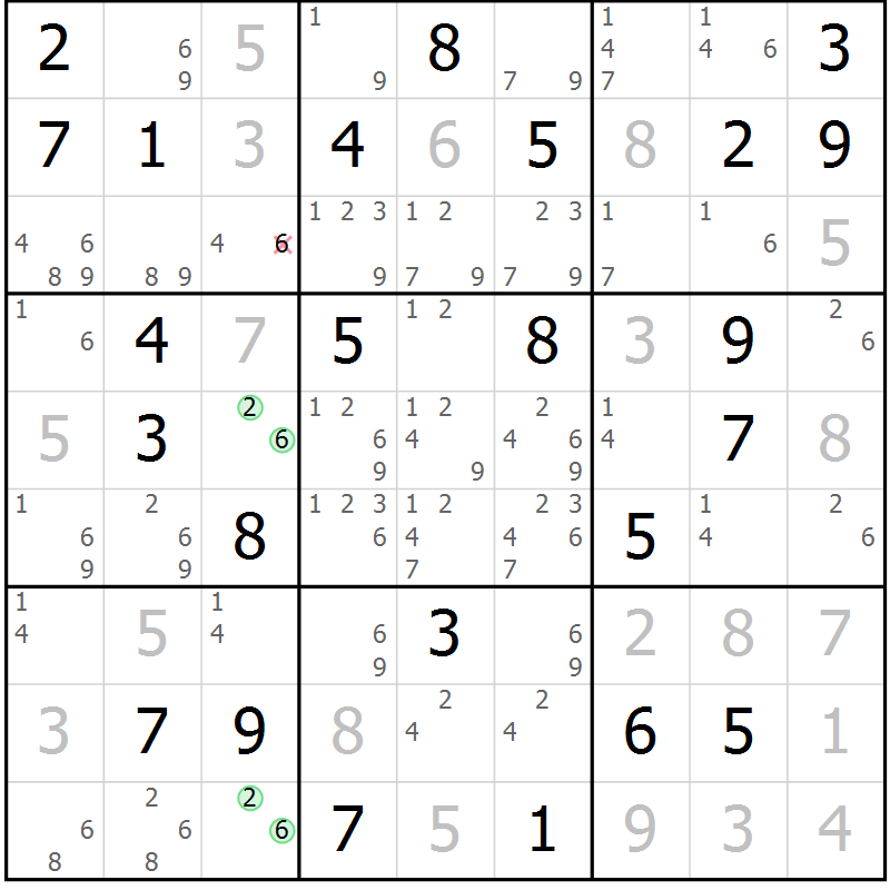 Position des candidats pour la solution de la Gr 31 page 34 du magazine de sudoku Maestro n° 100